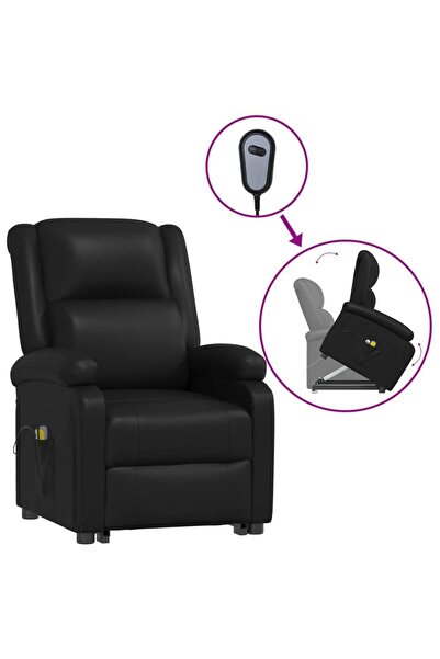 Concept Fotoliu de masaj electric cu ridicare, negru, piele ecologică