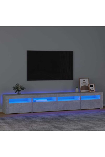 Concept Comodă TV cu lumini LED, gri beton, 240x35x40 cm