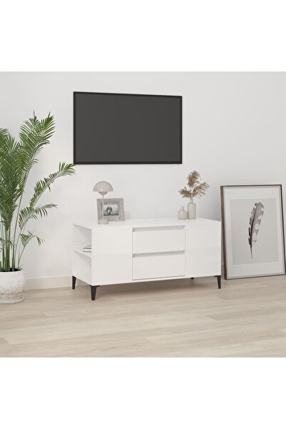 Concept Comodă TV, alb extralucios, 102x44,5x50 cm, lemn prelucrat