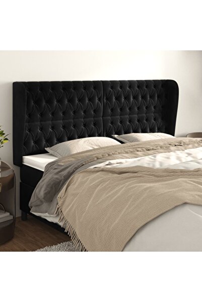 Concept Tăblie de pat cu aripioare, negru, 203x23x118/128 cm, catifea