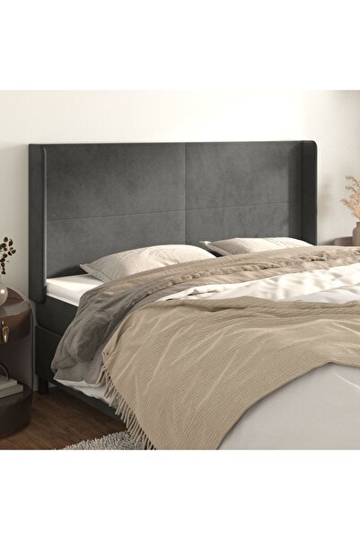 Concept Tăblie de pat cu aripioare gri închis 203x16x118/128 cm catifea