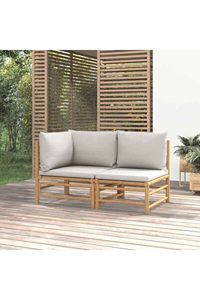 Concept Set mobilier de grădină cu perne gri deschis, 2 piese, bambus