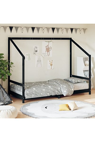 Concept Cadru pat pentru copii, negru, 90x200 cm, lemn masiv de pin
