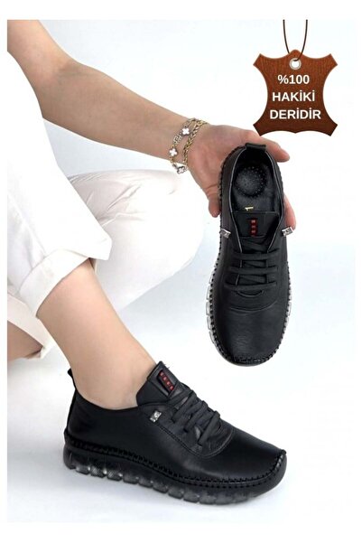 Erbilden Jiten Black Genuine Leather Lace-Up Sports Shoes