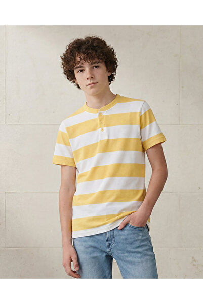 REDTAG Senior Boys Yellow Striped Polo Shirt