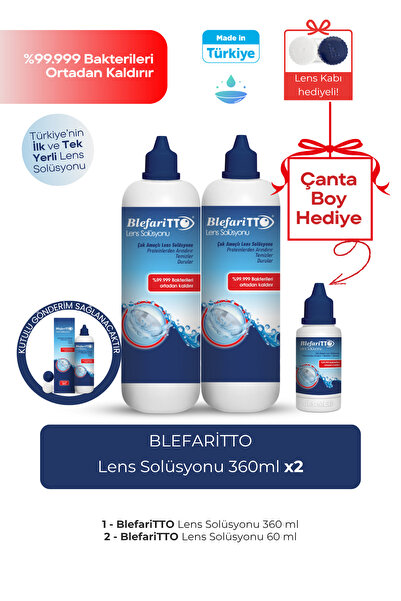 BLEFARİTTO 360 ml 2 Adet Lens Solüsyonu Çanta Boy 60 ml Çanta Boy Hediye
