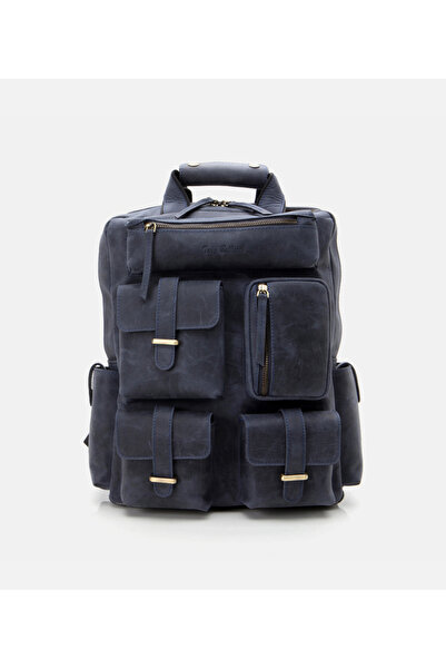Hotiç Men's Leather Navy Blue Backpack