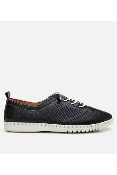Hotiç Women's Leather Black Flat Shoes