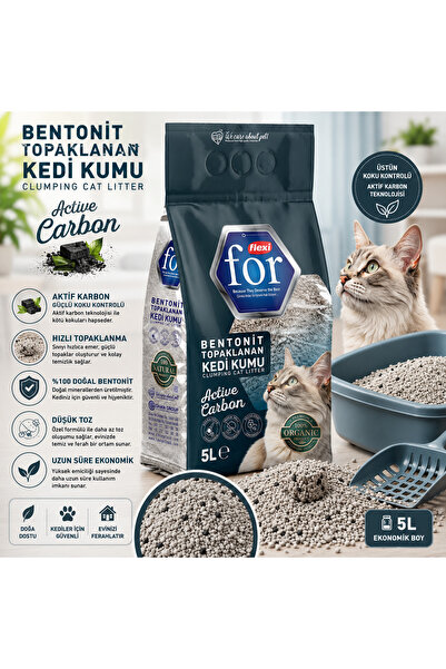 Flexi For Aktif Karbonlu Bentonit Topaklanan Premium Kedi Kumu 5 L - Tozsuz -...