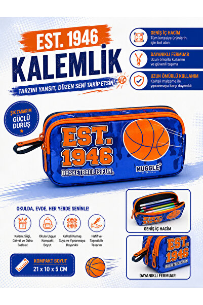 andelart Kalem Çantası Çift Bölmeli Basket İs Fun Mavi