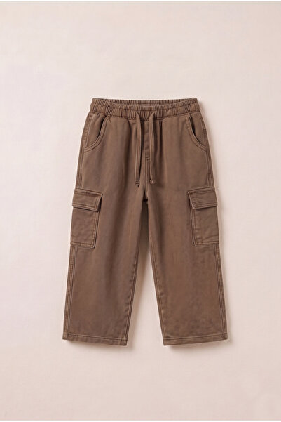 Mtcbaby Wide Leg Gabardine Cargo Pants 3-6 Years Brown