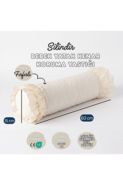 JOYFUL KIDS Silindir Bebek Yatak Kenar Koruma %100 Pamuk Antialerjik Krem Fır...