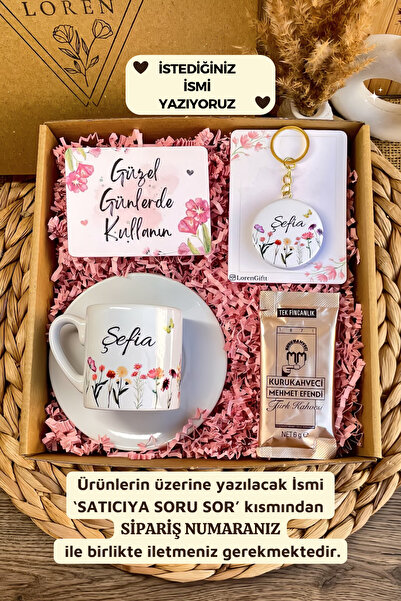 Loren Kır Çiçekleri Temalı İsme Özel Türk Kahvesi Fincanı & Anahtarlık Hediye...