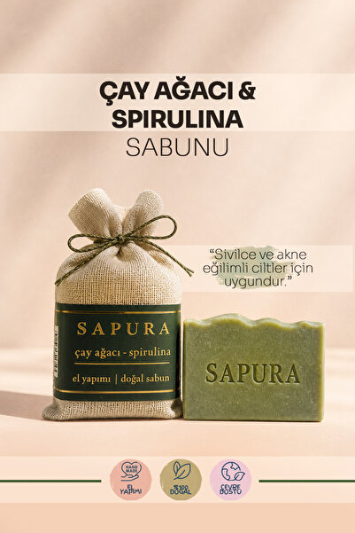 SAPURA El Yapımı Çay Ağacı & Spirulina Doğal Sabun (The Green Detox) - Arındı...