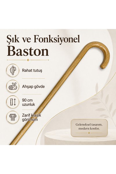 Store Rahat Tutuşlu Zarif Ahşap Baston 90 Cm – Şık ve Konforlu Destek