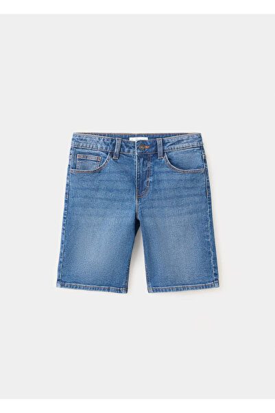 MANGO Kids Düz denim Bermuda şort