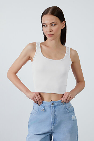 Genel Markalar Basıc Askılı Beyaz Crop Top