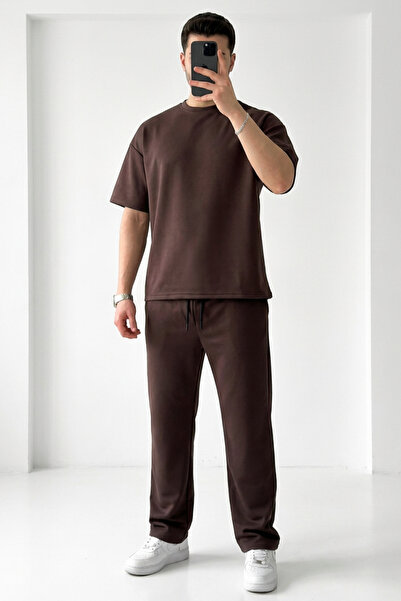 Runades Men's Short Sleeve Oversize Two Thread Tracksuit Set