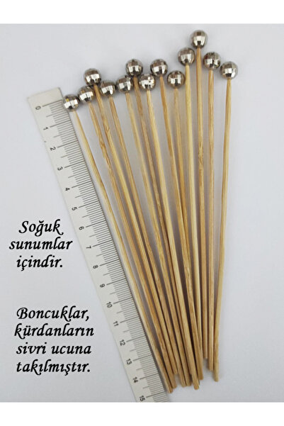 tm tasarı mağazası 15 Cm Uzun Kürdan - 10 Adet Dekoratif Küçük Gümüş Disko To...