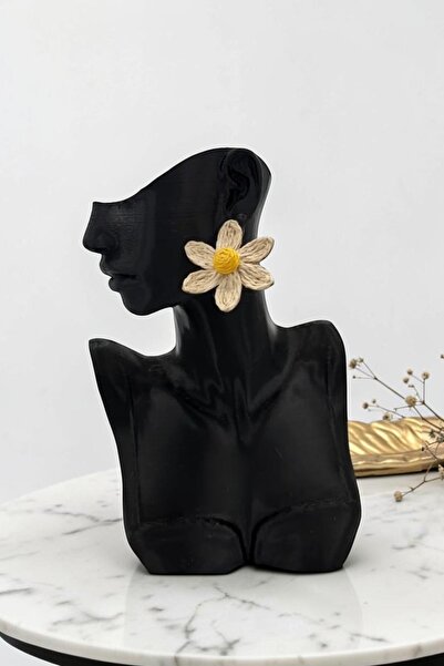 nftart.design Cream Straw Look Daisy Design Summer Women's Earrings