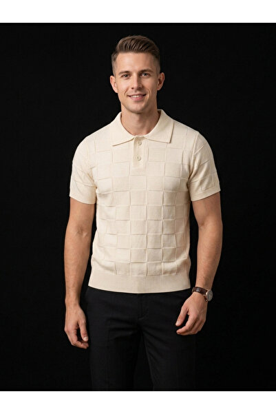 FLEX FASHION Tricou tricotat pentru bărbați, cu guler polo, din fir rece (EKRO)