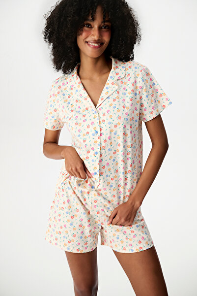 Penti Set de pijamale din bumbac, colorat, cu imprimeu floral, cu cămașă și p...