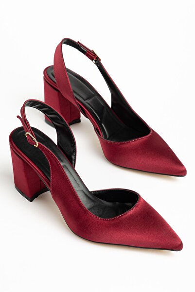 Hayalimdeki Ayakkabı Pantofi de damă cu toc din satin burgundy Tonia