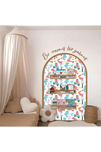 Sosyotab Bir Varmış Yazılı Çocuk Odası Duvar Sticker Seti | Çerçeveli Bebek O...