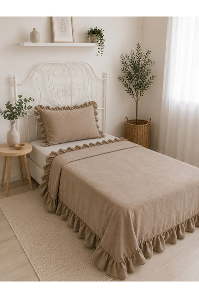 Decamor home Set cuvertură de pat cu volane, maro lapte, single