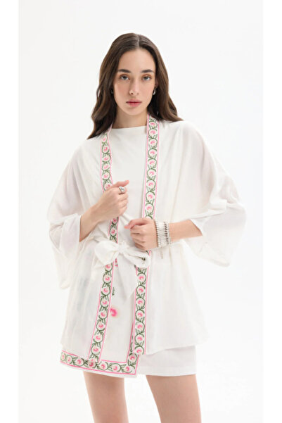 Quzu Nakış Şerit Detaylı Salaş Kimono