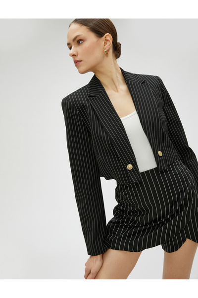 Koton Crop Blazer Jacket Button Detailed