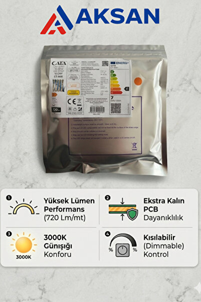 Cata CT-4481 10 Çipli Şerit Led 5 Metre 12V 3000K Günışığı İç Mekan IP20