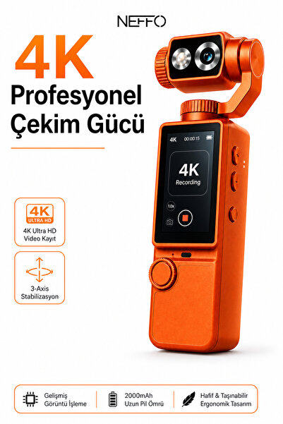 NEFFO 4K HD Taşınabilir Vlog Spor Ve Aksiyon Kamerası 2.0" Döndürülebilir IPS...