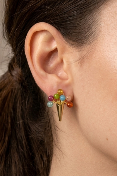PETEK AKSESUAR Cube-Colorful Crystal Stud Earrings