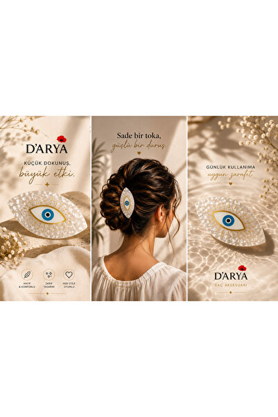 Darya DD530 Mavi Nazar Göz Desenli Asetat Saç Mandal Tokası (8 cm)