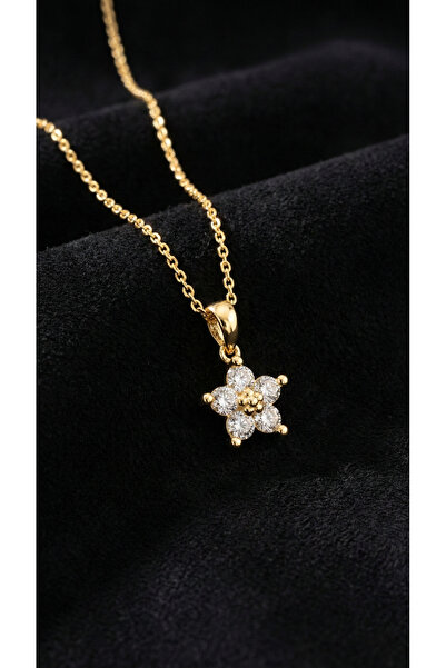 Roza Silver 925 Ayar Zirkon Taşlı Gold Manolya Çiçeği Gümüş Kolye