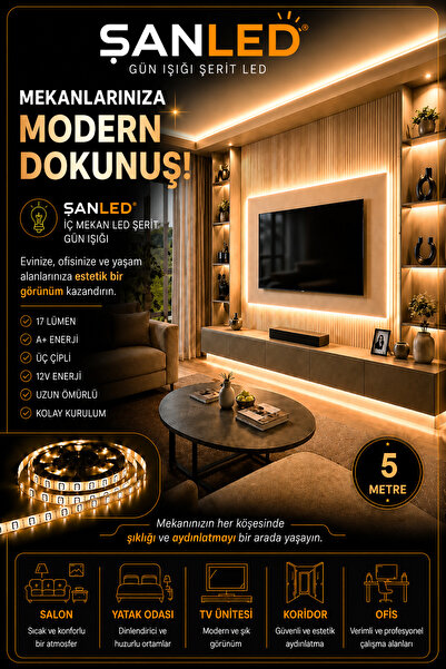 ŞANLED 3 Çipli Iç Mekan Şerit Led Tüm Mekanlar-(trafosuz) 5,10,20,30,40,50,100m