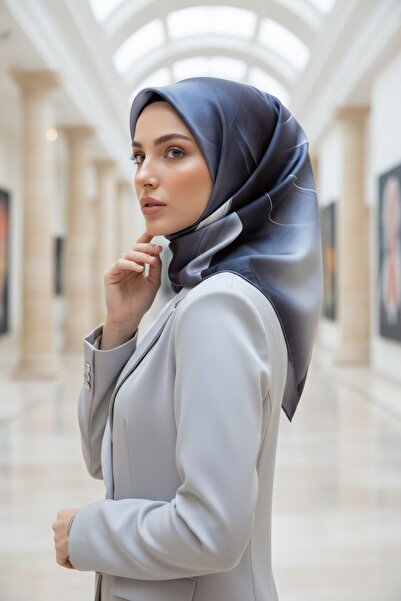 Vissona %100 Twill İpek Degrade Duman Gri Renkli 90x90 Eşarp Dikim Şekli : El...
