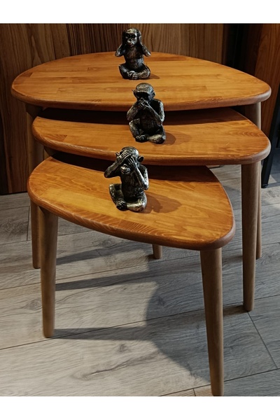 Senka Wood Damla Masif Doğal Ahşap Zigon Sehpa 3'lü Set Meşe