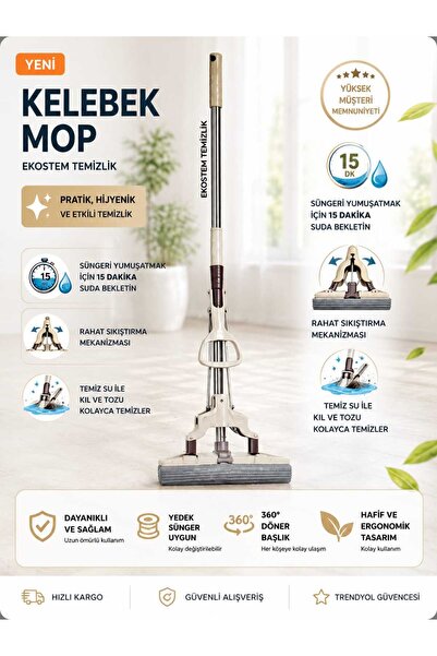 bima Kelebek Sıkma Mekanizmalı Mikrofiber Mop Sünger Sıkmalı Mop