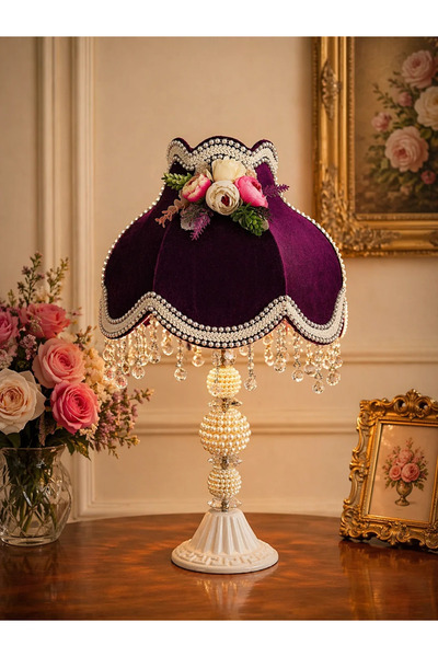 Dekovien Plum Velvet 3D Flower Decorated Night Light Lampshade 50X30Cm Ab0025P