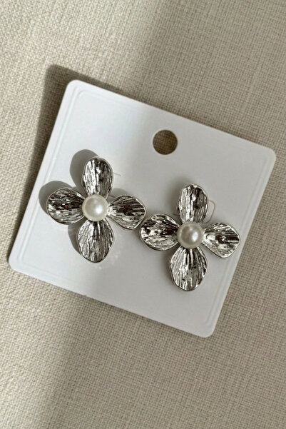 Silver Color Pearl Women's Flower Earrings