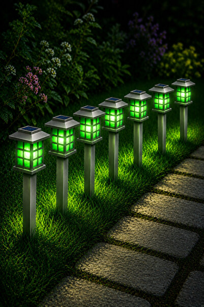 Kyrotech 6 Adet 5W Yeşil LED Solar Bahçe Lambası, Set Üstü ve Kazıklı Kullanı...