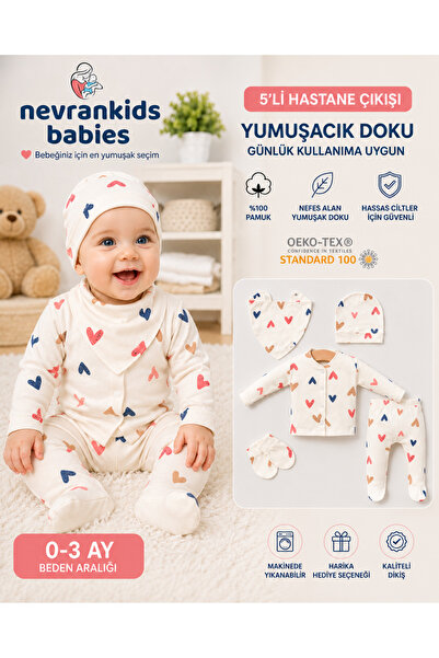 nevrankids Kız Bebek Yeni Doğan Organik Krem 5'li Hastane Çıkış Seti