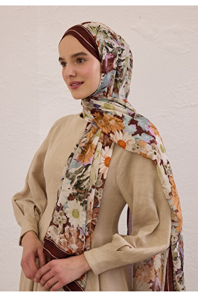 Freshscarfs Jasmıne Joy Desen Rami Şal Bordo