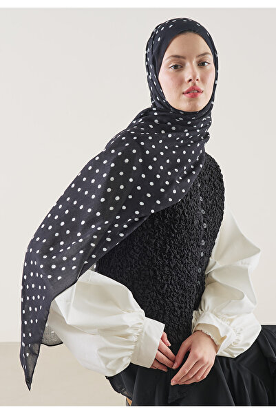 Freshscarfs Black Small Polka Dots Pattern Hemp Shawl