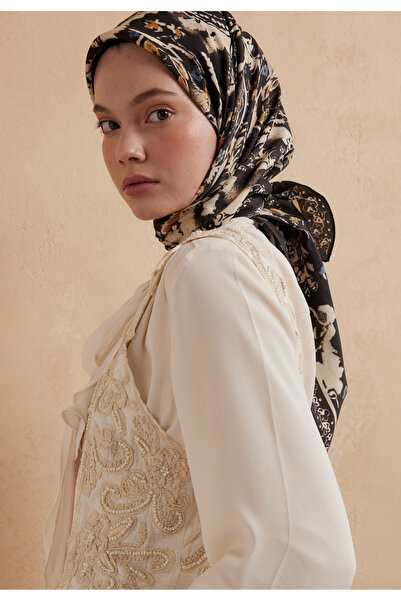 Freshscarfs Σκούρο καφέ φλοράλ σχέδιο Paisley, βαμβακερό μεταξωτό κασκόλ