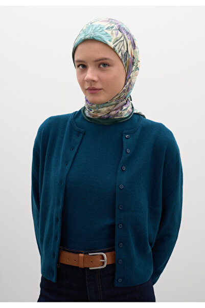 Freshscarfs Βαμβακερό μαντήλι βισκόζης με vintage σχέδιο κήπου Petrol