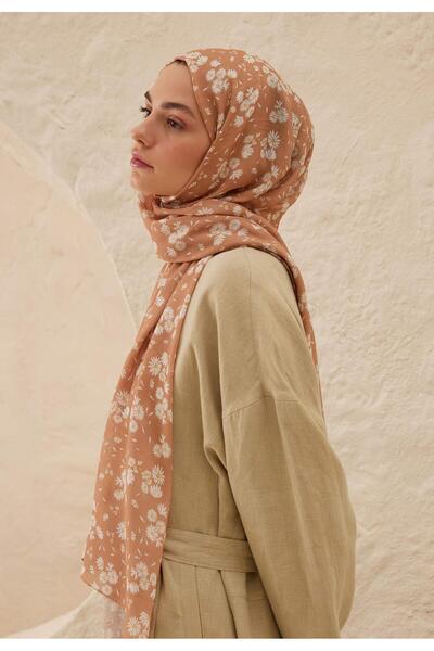 Freshscarfs Papatya Desen Rami Şal Şeftali