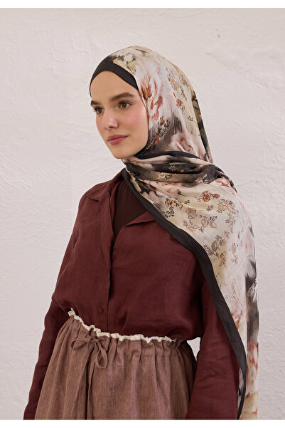 Freshscarfs Vintage Rose Desen Rami Şal Siyah